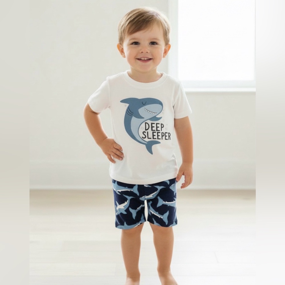 Old Navy Shark Print Pajama Set 3T Toddler Boys Sleepwear 2 Piece PJs